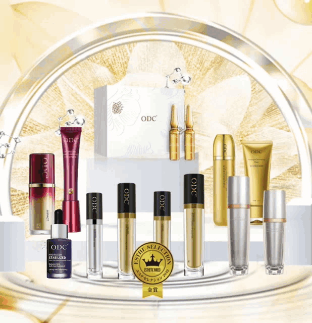 a variety of odc products are displayed in a glass display