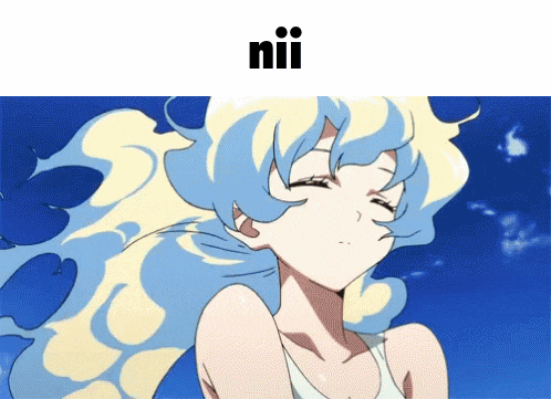 a picture of a girl with a blue sky in the background and the word nii on the bottom
