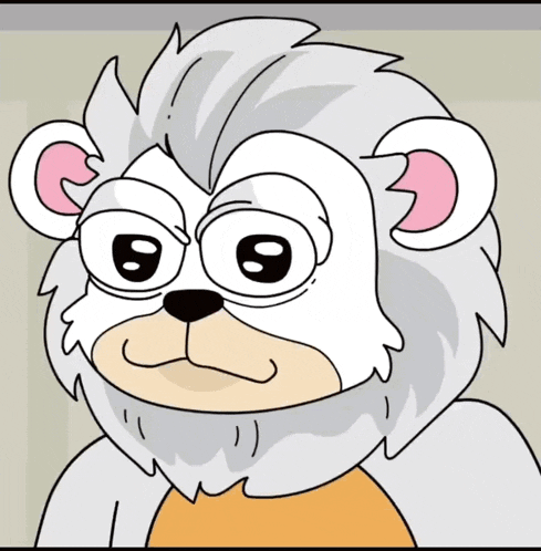 a cartoon of a monkey with big eyes and a pink ear