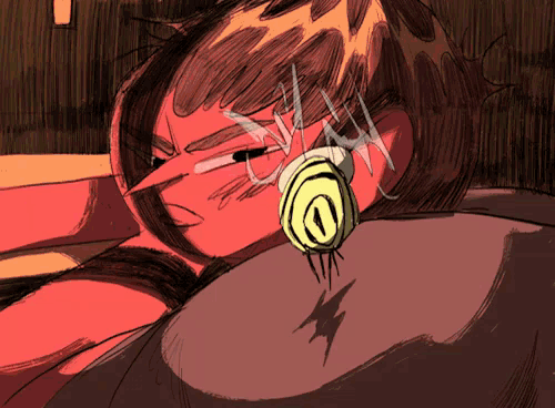 a drawing of a person with headphones and a lightning bolt on their back