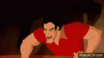 a cartoon of a man in a red shirt with his mouth open and a black background .