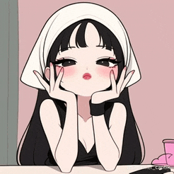 a drawing of a girl with long black hair wearing a head scarf