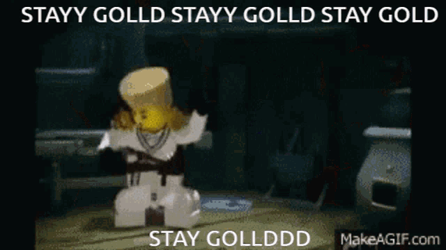 a ninjago character is dancing with the words stayy goldd on the bottom