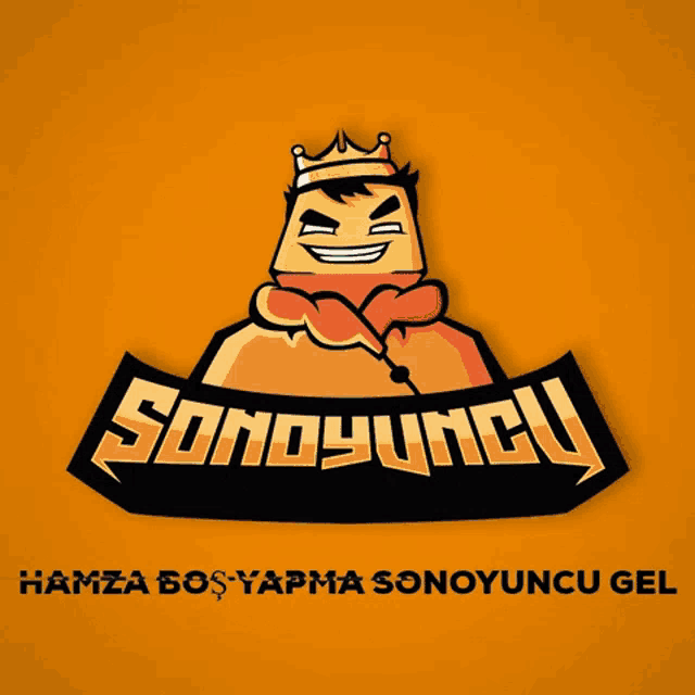 a logo for a company called sonoyuncu has a cartoon character wearing a crown on his head