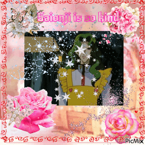 a picture of a man with the words " saionji is no kind " on top