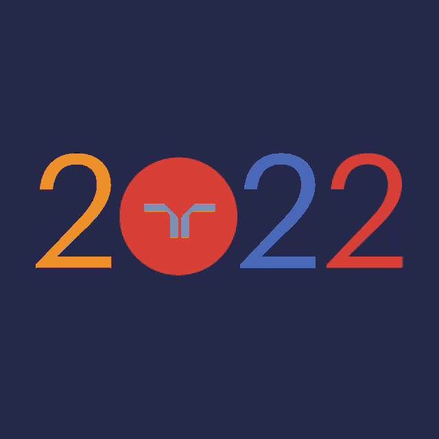 a blue background with a red circle and the number 2022