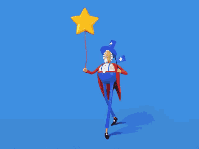 uncle sam is holding a star shaped balloon and a wand