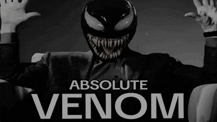 a poster for absolute venom shows a man in a suit