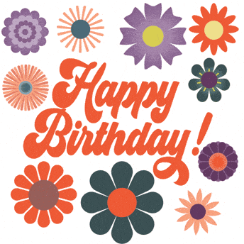 a happy birthday greeting card with flowers in the background