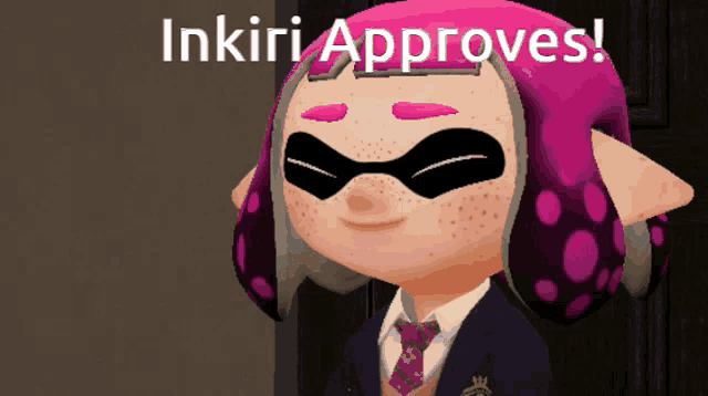 a cartoon character with the words inkiri approves on the bottom right