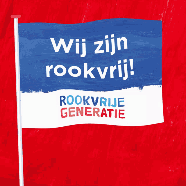 a blue and white flag with wij zijn rookvrij written on it