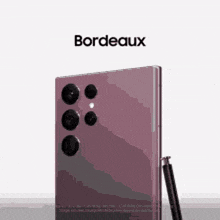 a purple cell phone with the word bordeaux on the bottom