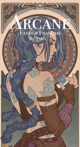 a poster for arcane fandub francais shows a woman with braids