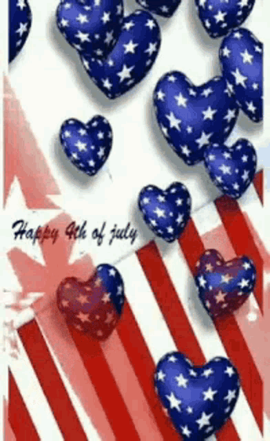 a happy 4th of july greeting card with hearts and balloons
