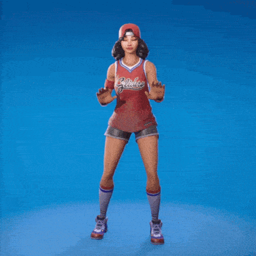 a girl is wearing a red jersey that says globe on it