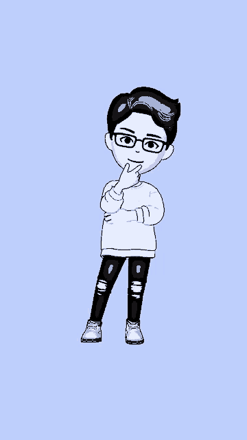 a cartoon of a boy wearing glasses and a white shirt