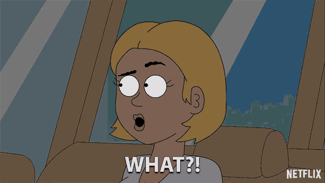 a cartoon of a woman with a surprised look on her face says what