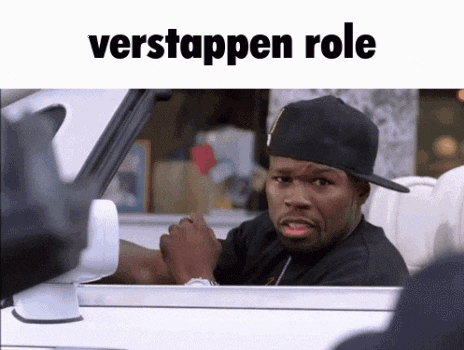 a man wearing a black hat is sitting in a car with the words verstappen role written above him