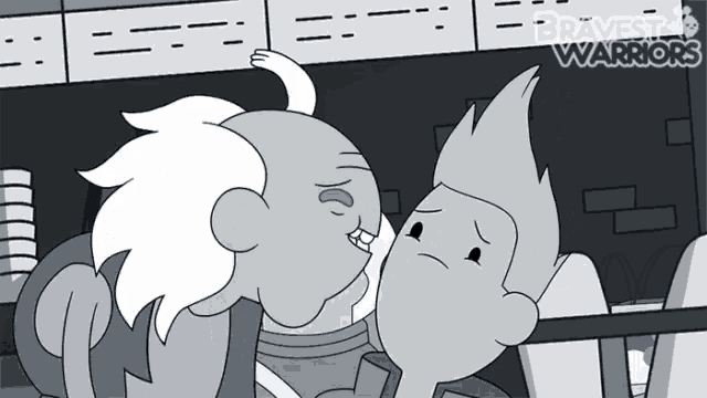 a black and white drawing of two cartoon characters with bravest warriors written on the bottom