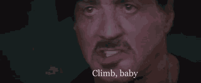 a man with a beard and mustache is saying climb baby