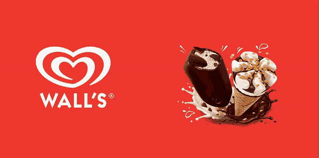 an advertisement for wall 's ice cream with a heart shaped logo on a red background