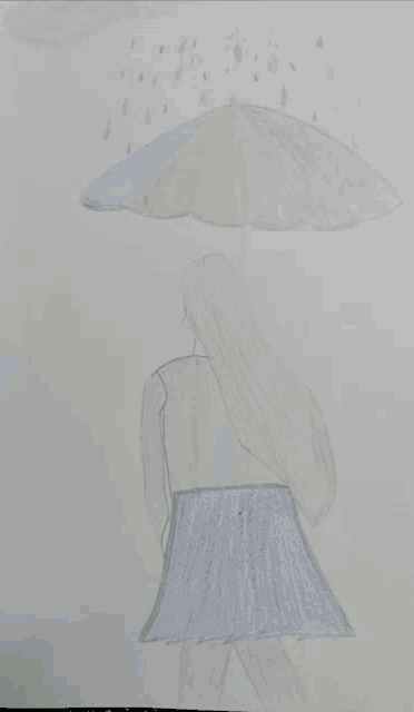 a drawing of a woman holding a colorful umbrella