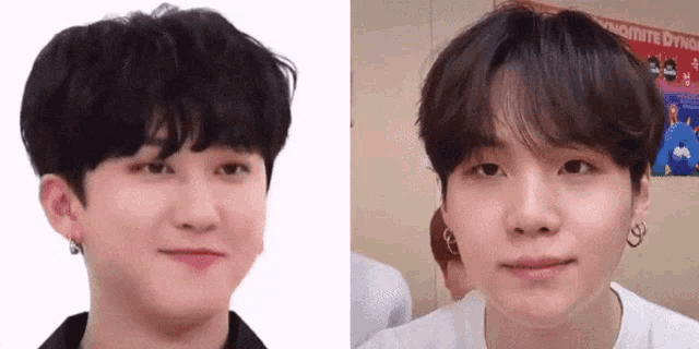 a close up of a person 's face and a close up of another person 's face