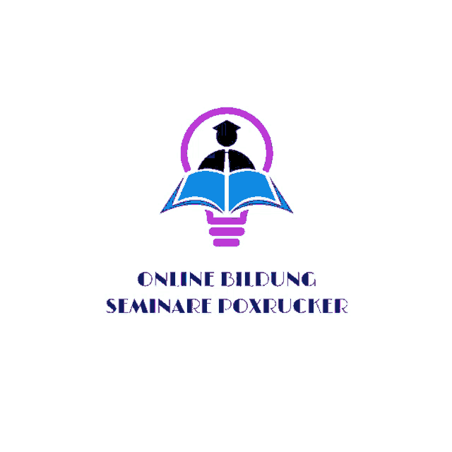 a logo for online bildung seminare poxrucker with a light bulb