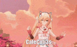 a girl in a pink dress with the words cafecuti3s written on the bottom