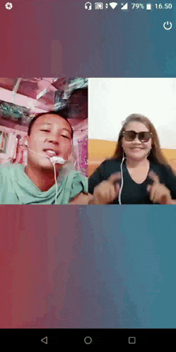 a man and a woman are having a video call on a phone