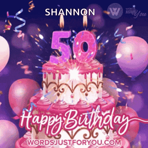 shannon is celebrating her 50th birthday with a pink cake and balloons