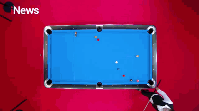 a pool table with the words news on the bottom right