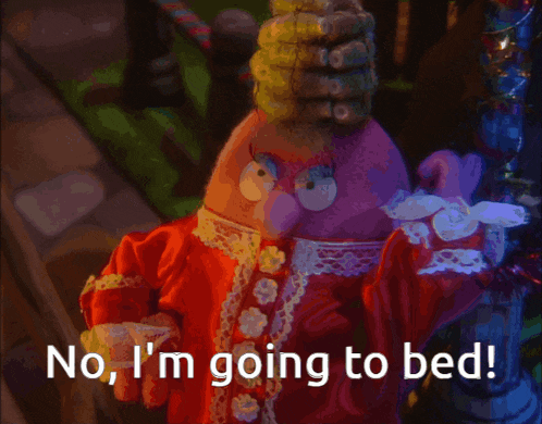 a picture of a cartoon character with the words no i 'm going to bed