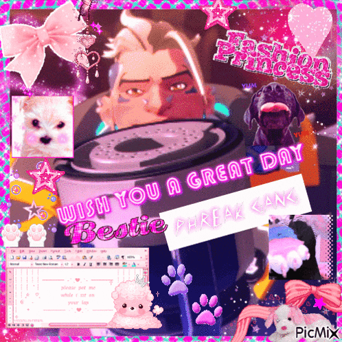 a collage of images with the words wish you a great day bestie on it