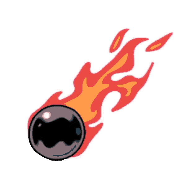 a cartoon illustration of a bowling ball with flames coming out of it