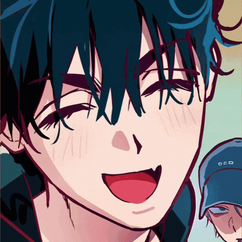 a close up of a person 's face with a blue hat that says occ on it