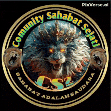 a lion with a crown on its head is in the center of a circle that says community sahabat sejati