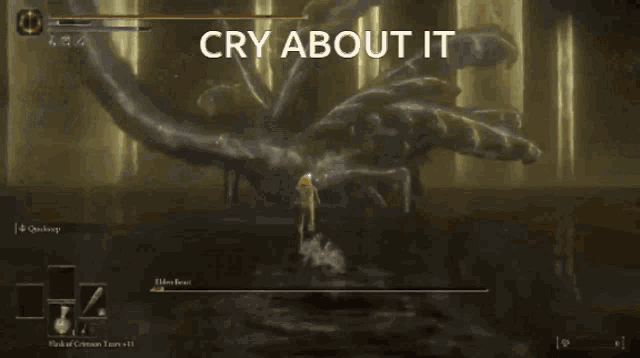 a screenshot of a video game with the caption cry about it