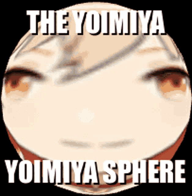a close up of a person 's face with the words " the yoimiya yoimiya sphere " written on it