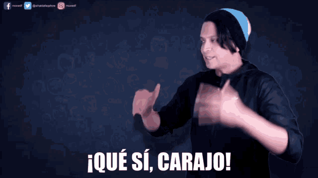 a man in a black adidas sweatshirt says i que si carajo !