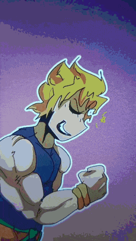 a cartoon drawing of a man with yellow hair and muscles