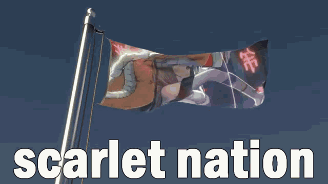 a scarlet nation flag with a picture of a woman on it
