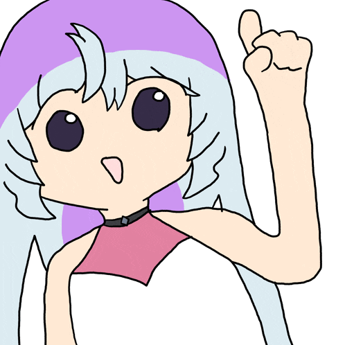 a drawing of a girl with purple hair giving a thumbs down sign