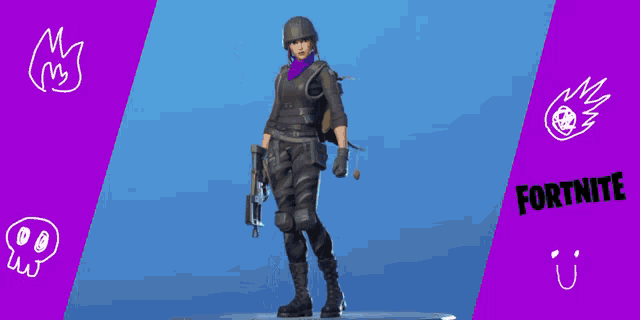 a purple and blue background with a fortnite logo on it