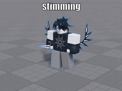 a black and white cartoon character with wings is standing on a brick floor with the word stunning above him