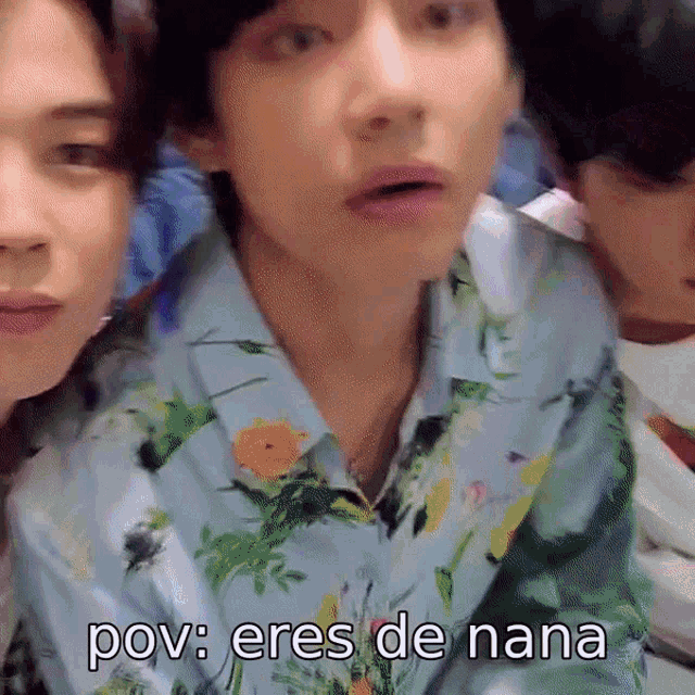 a close up of a man 's face with the words pov eres de nana written below him
