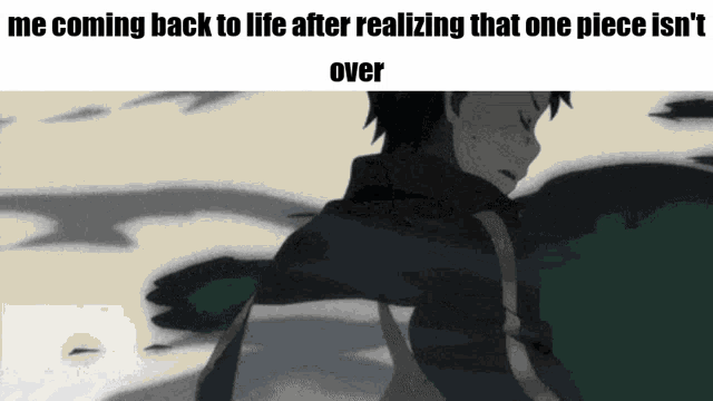 a cartoon of a man with the words me coming back to life after realizing that one piece is n't over