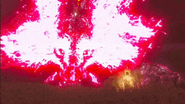 a painting of a red and white explosion in a dark room .