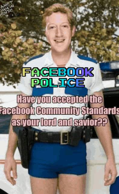 a picture of a police officer with the words facebook police above him