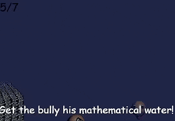 a bottle of water is falling in the air with the words get the bully his mathematical water